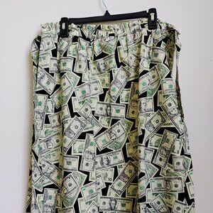 Money print skirt - size large/XL with ties and elastic at waist
